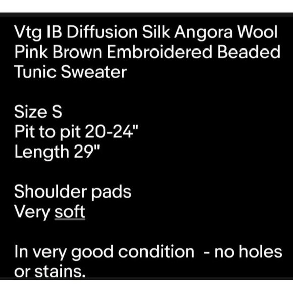 Vtg IB Diffusion Silk Angora Wool Pink Brown Embroidered Beaded Tunic Sweater S - Picture 7 of 7